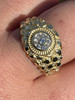 Italiano Silver, Inc Mens 14k Gold Over REAL Solid 925 Silver Nugget Ring Solitaire Iced Diamonds