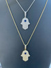 Real 925 Sterling Silver Evil Eye Hamsa Hand Pendant Iced Diamond Necklace Gold
