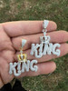 Real 925 Silver / Gold Hip Hop King W Crown Pendant Iced Diamond Necklace Mens