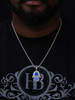 Blue Hamsa Hand Iced Out Hip Hop Pendant - 14k Gold Vermeil Or 925 Silver - CZ Stones - Medium 1.75"