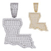 HarlemBling Louisiana State Shape Iced Out Pendant - 14k Gold Vermeil Or 925 Silver - CZ Stones - Small 1.5"