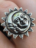 Solid 925 Sterling Silver Oxidized Celestial Crescent Sun and Moon Ring BoHo Ring