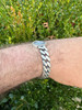 HarlemBling Real Mens Miami Cuban Link Bracelet W. Lion Solid 925 Sterling Silver Box Clasp