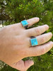 HarlemBling Natural Blue Turquoise Gemstone Mens Real Solid 925 Silver Handmade Vintage Ring