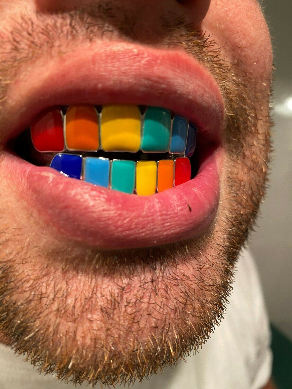 Real SOLID 925 Sterling Silver GRILLZ Teeth Top Bottom Tekashi69 Rainbow Color