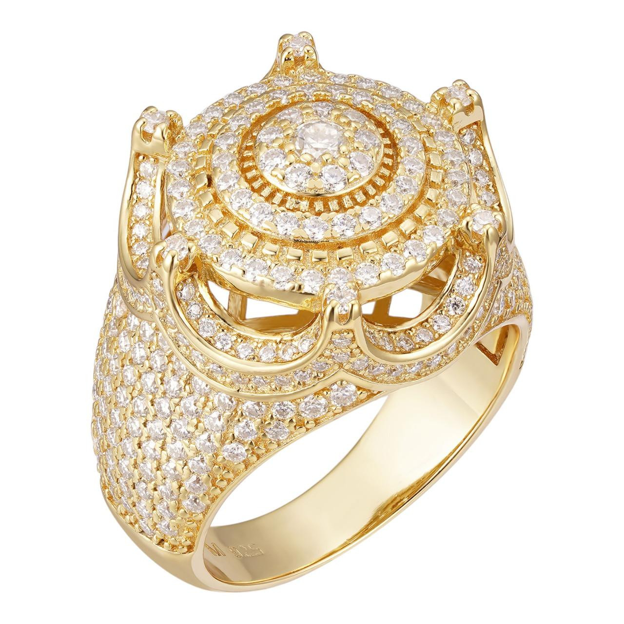 Men's Big 5ct CZ Pinky Ring - Solid 925 Silver, 14k Gold Plated, Icy Hip-Hop Style