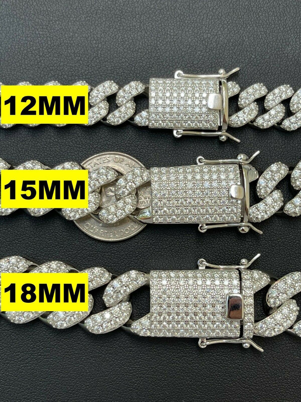 Real Miami Cuban Link Chain Iced Diamond Out Solid 925 Sterling Silver