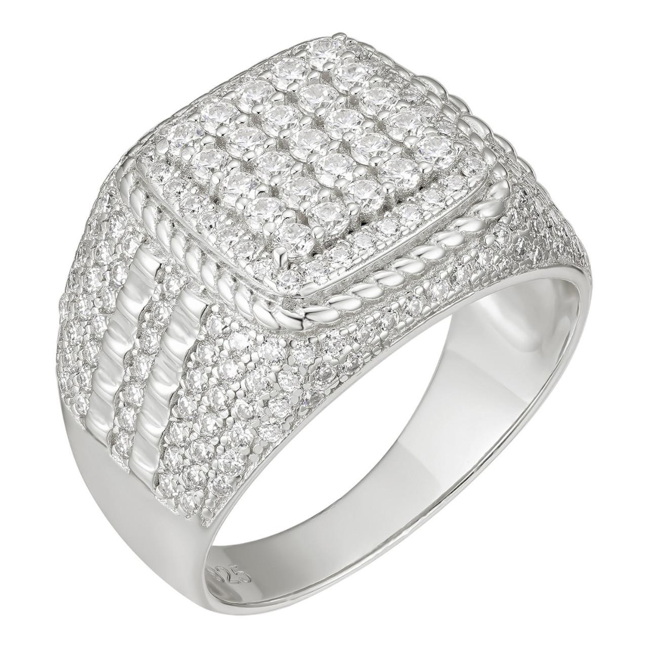 Statement Ring Für Männer Herren Massiv 925 Silber MOISSANIT Pässe Tester Cluster Pinky Herrenring Sterlingsilber Moissanit