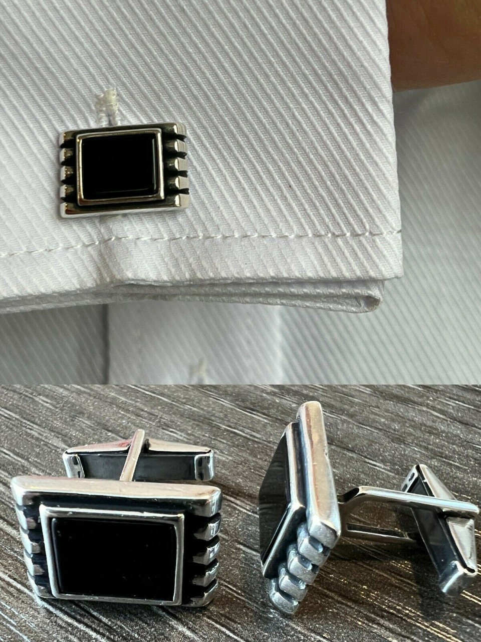 Cuff Links Mens Konstantino Men's Kavos Sterling Silver Black Onyx