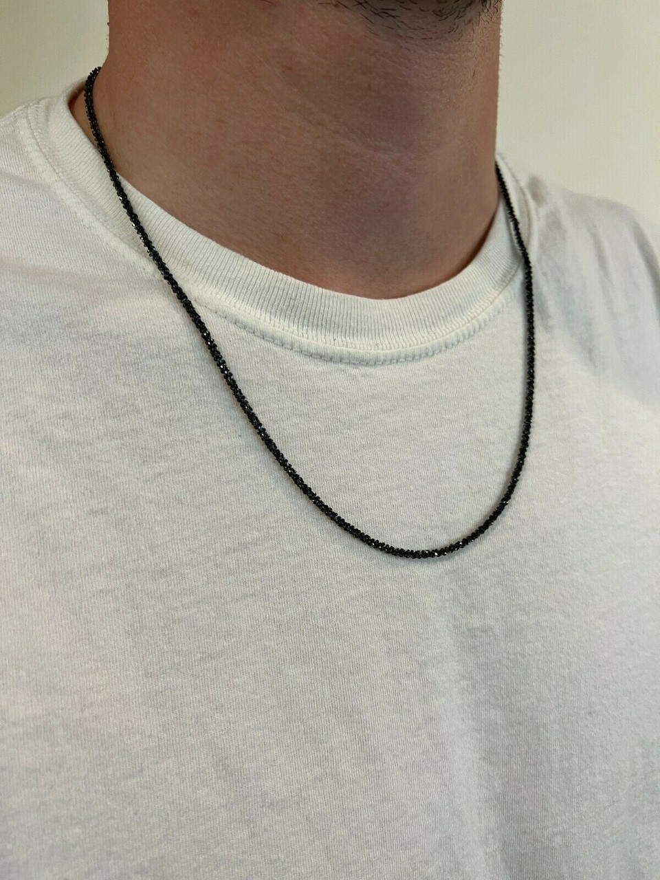 Black Rhodium Real 925 Silver Twisted Rock Sparkle Rope Chain Necklace