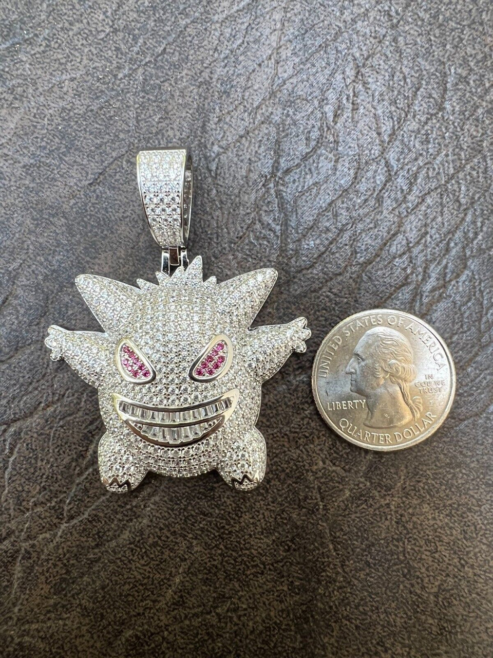 Real Iced CZ Hip Hop 925 Sterling Silver Gengar Pokemon Pendant