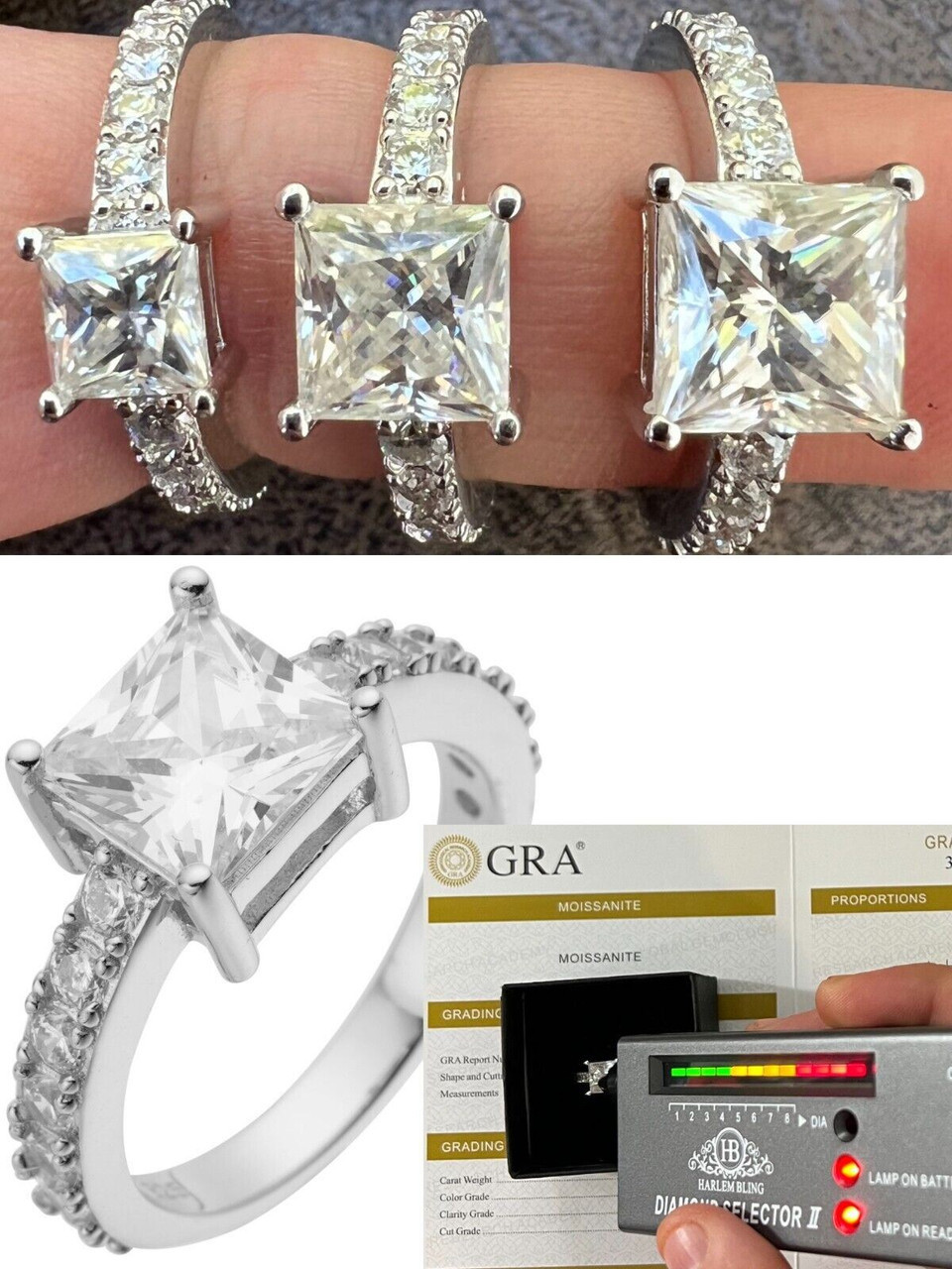 1.7ct Real Moissanite Promise Engagement Ring 925 Silver Three Stone