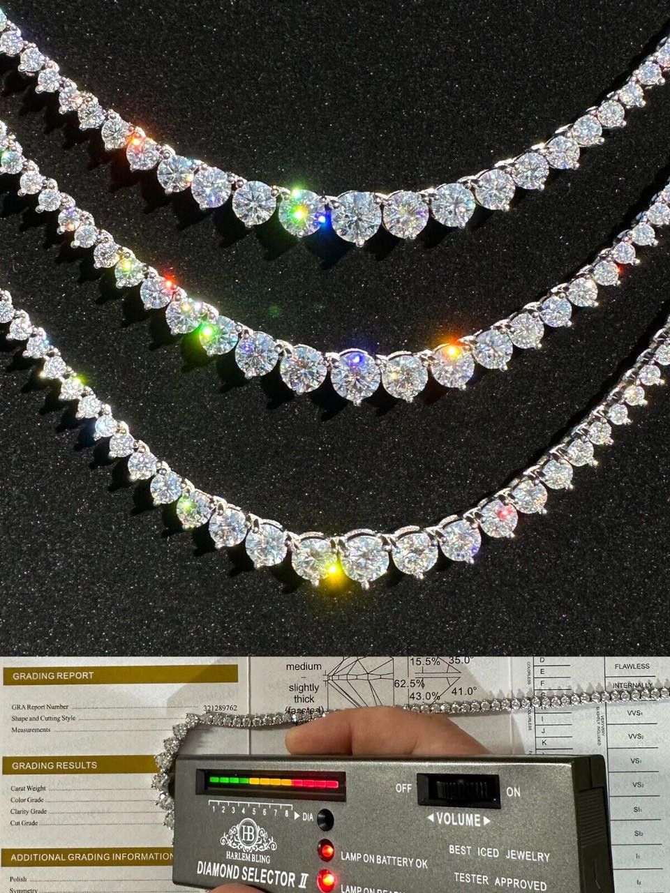REAL 3mm MOISSANITE Tennis Chain Necklace VVS D Color Passes
