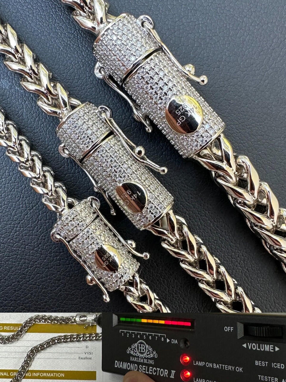 Iced MOISSANITE Clasp Stainless Steel & 925 Silver Franco Chain ...