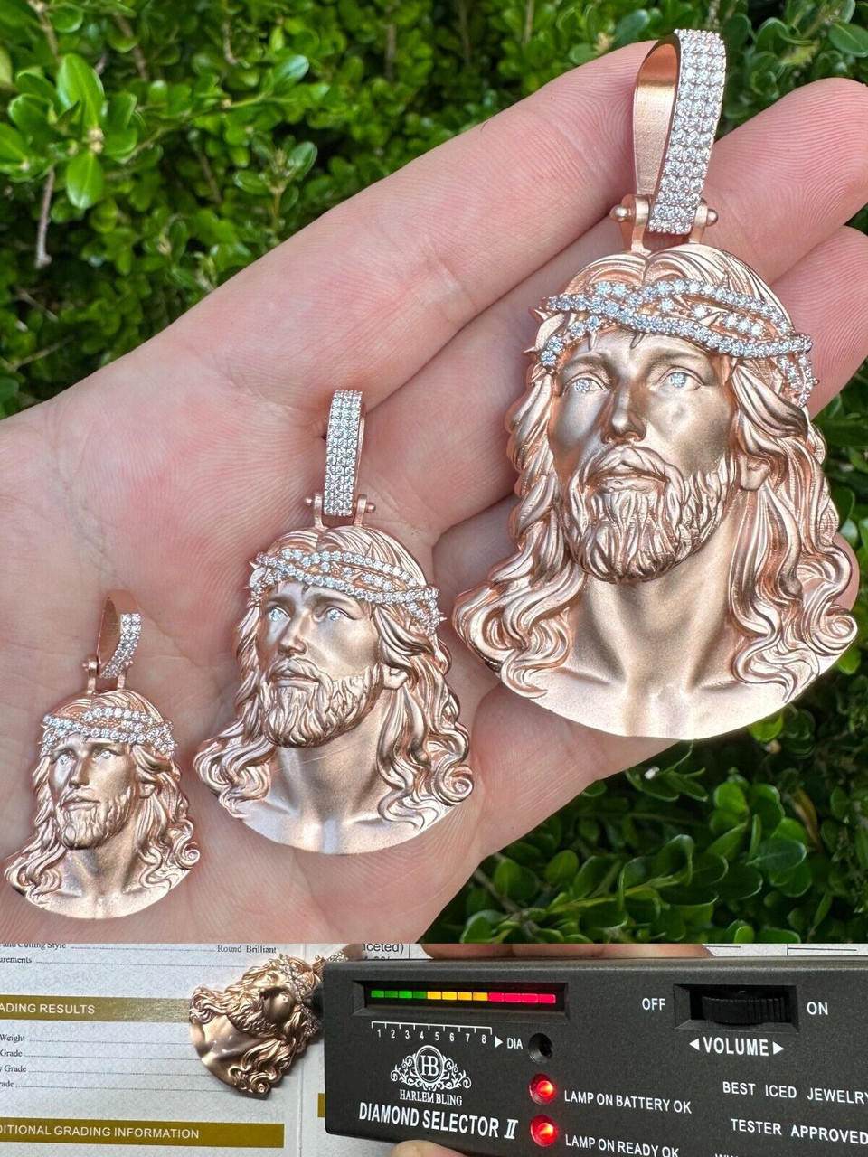 MOISSANITE Christ The Redeemer 925 Silver/ Yellow Rose Gold Necklace