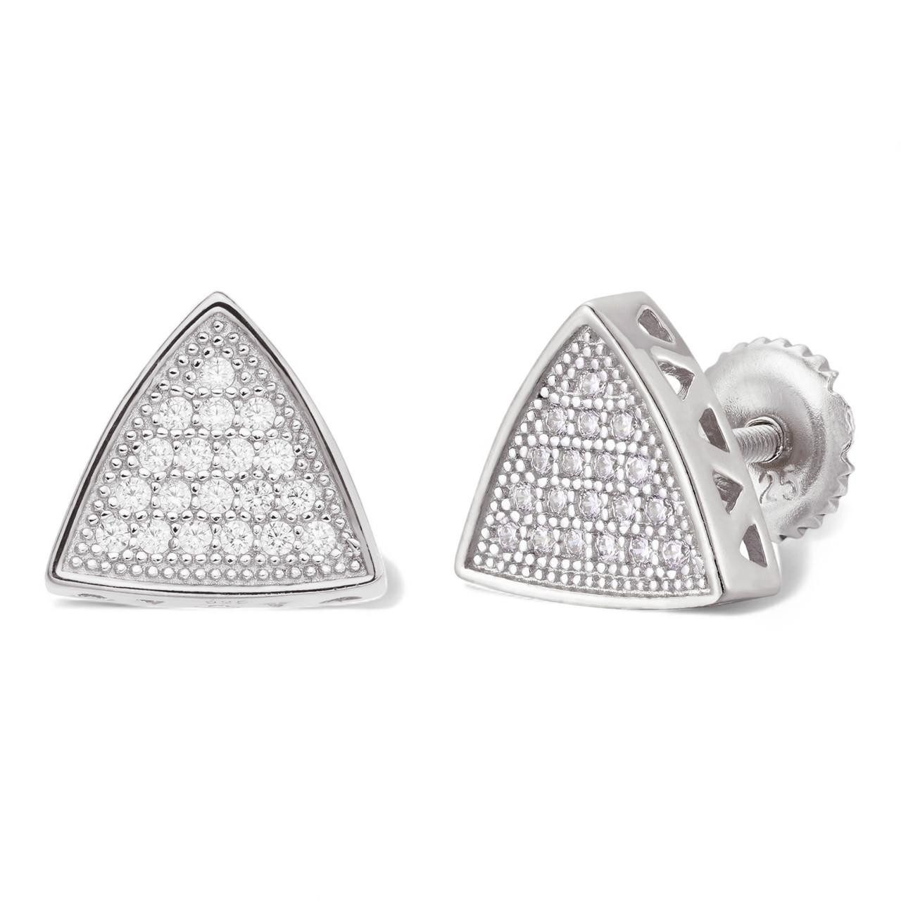 Real 925 Silver Iced Triangle Diamond Hip Hop Earrings Studs