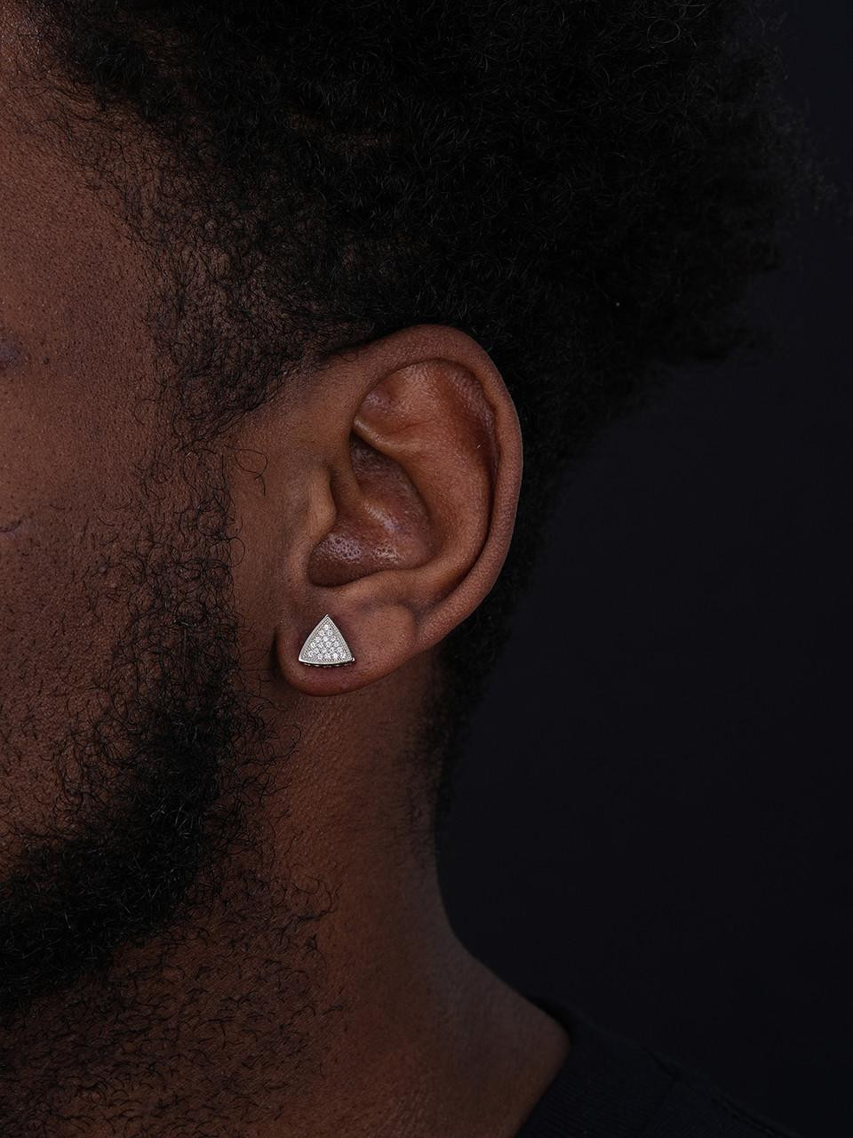 Real 925 Silver Iced Triangle Diamond Hip Hop Earrings Studs