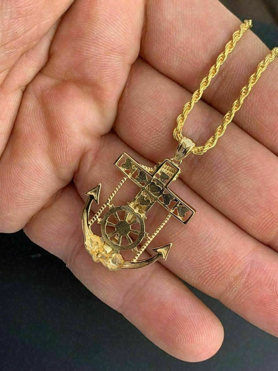 【STING925】Jesus Piece Pendant Anchor chain 3mm 56cm Jesus Cross Anchor Men's Gold Stainless Steel Pendant Chain