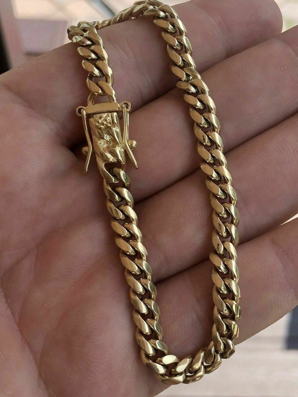 6mm Men's Cuban Miami Link Bracelet 14k Gold Plated Stainless