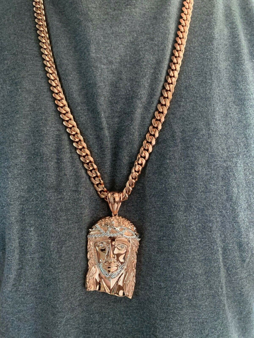 Solid 925 Silver 14k Rose Gold Finish Jesus Piece ITALY