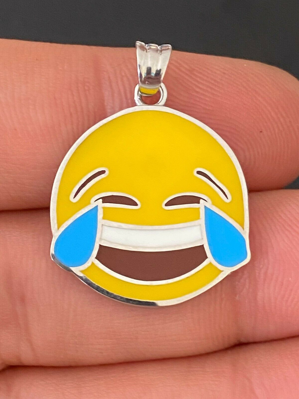 Laughing Smiley LOL Emoji Solid 925 Sterling Silver 1