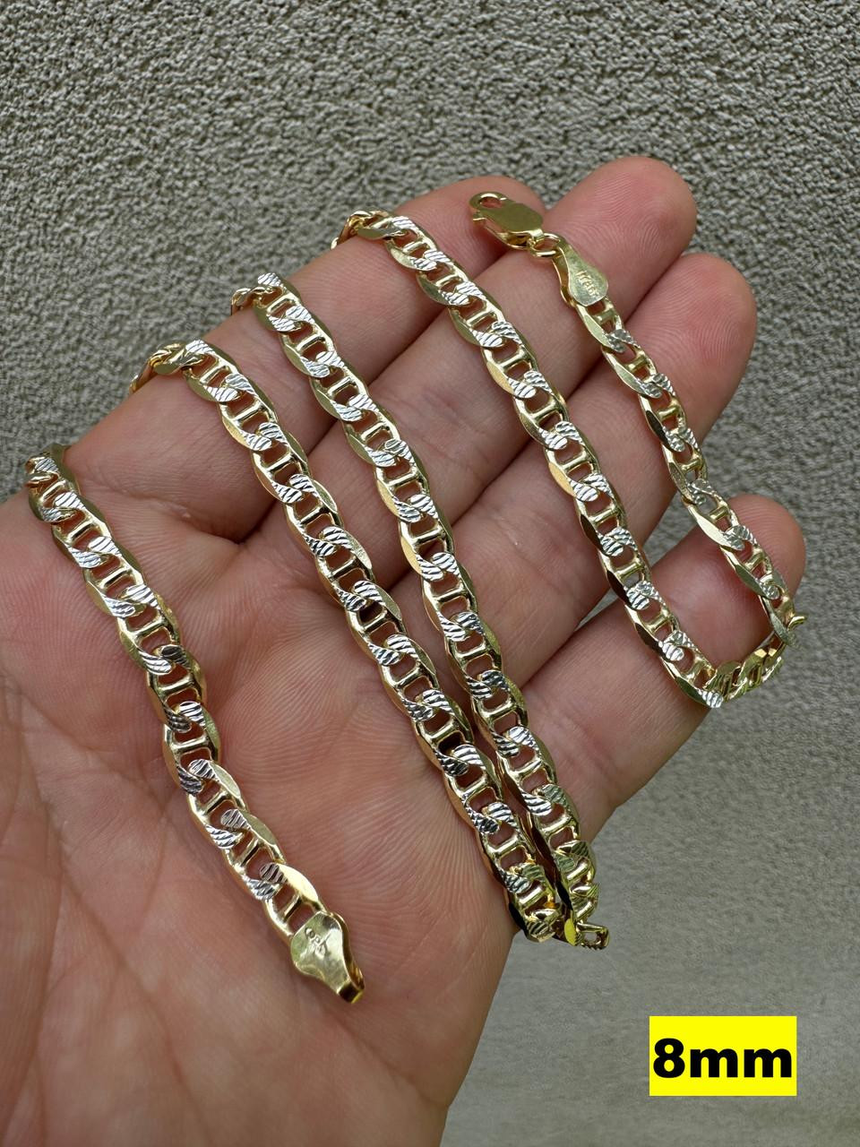 Flat Mariner Chain 14k Anchor Chain 925 Sterling Silver 14k Gold
