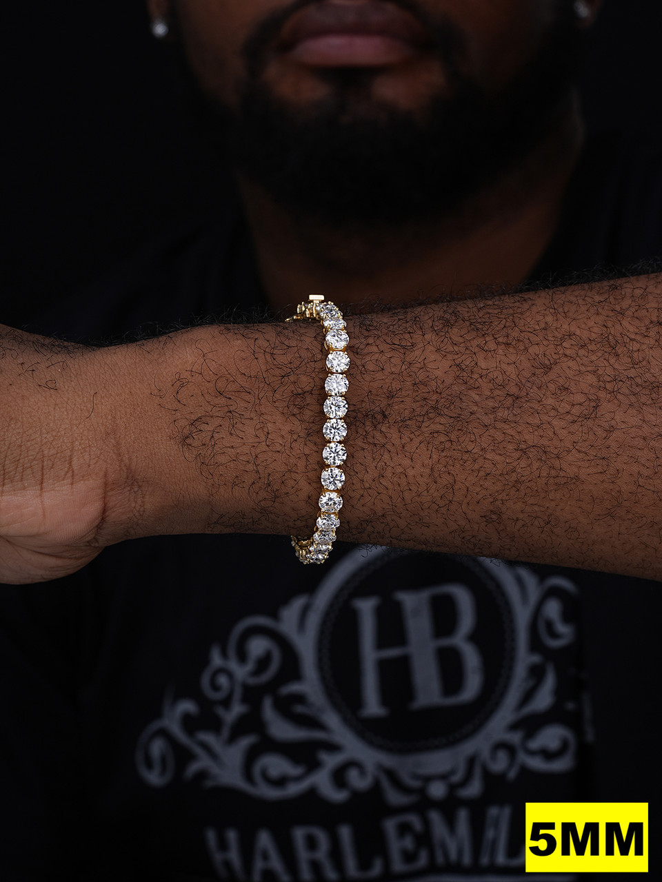 【T-MUNE】Glitter ブレスレット （ゴールド） CZ Tennis Bracelet 14k Gold Over 925 Silver | Harlem Bling