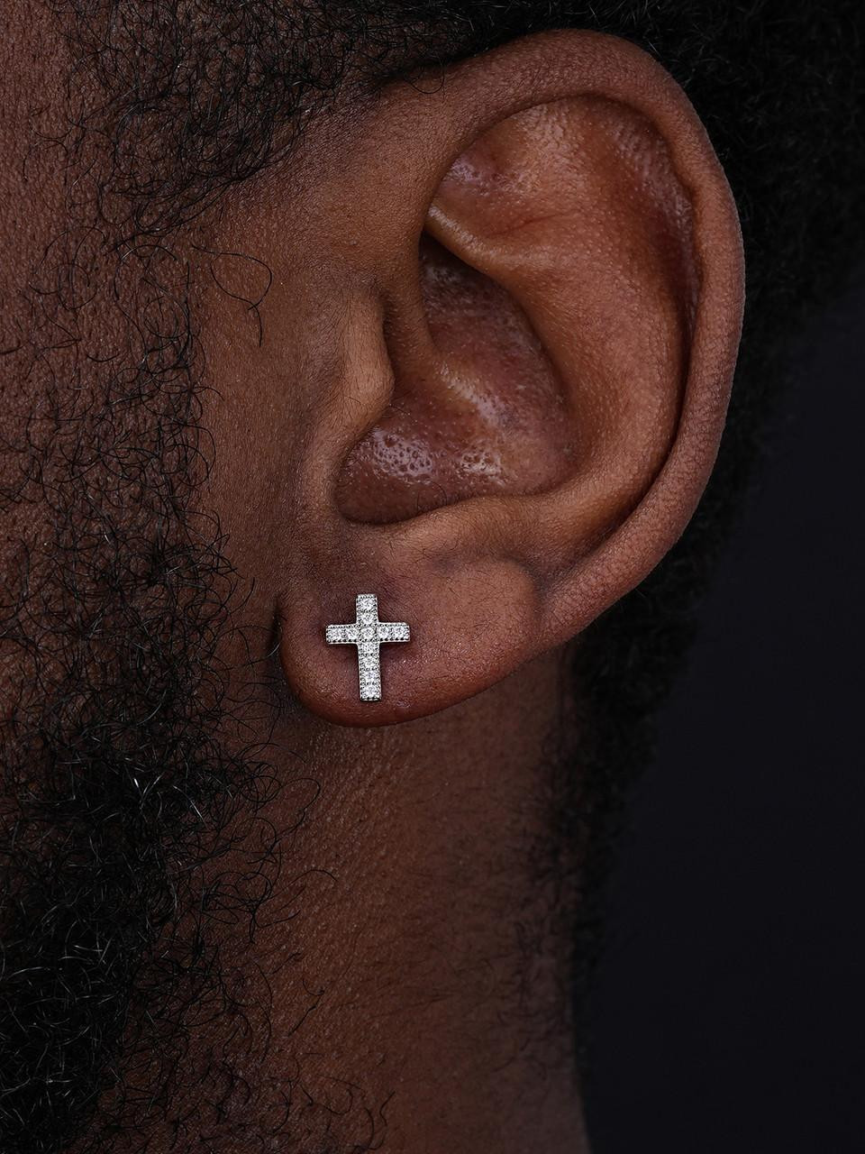 Real 925 Sterling Silver Men Ladies Cross Earrings Screw-back