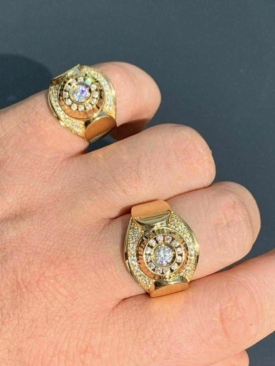 Großer Herrenring Aus 925er Sterlingsilber Mit 5ct CZ – 14k Vergoldet, Hip-Hop Style, Größen 7-13