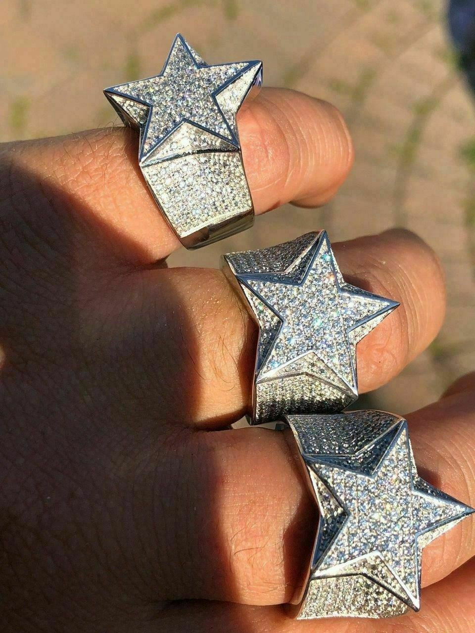 Hip Hop Star Ring Solid 925 Silver Men's Women's Harlem Bling