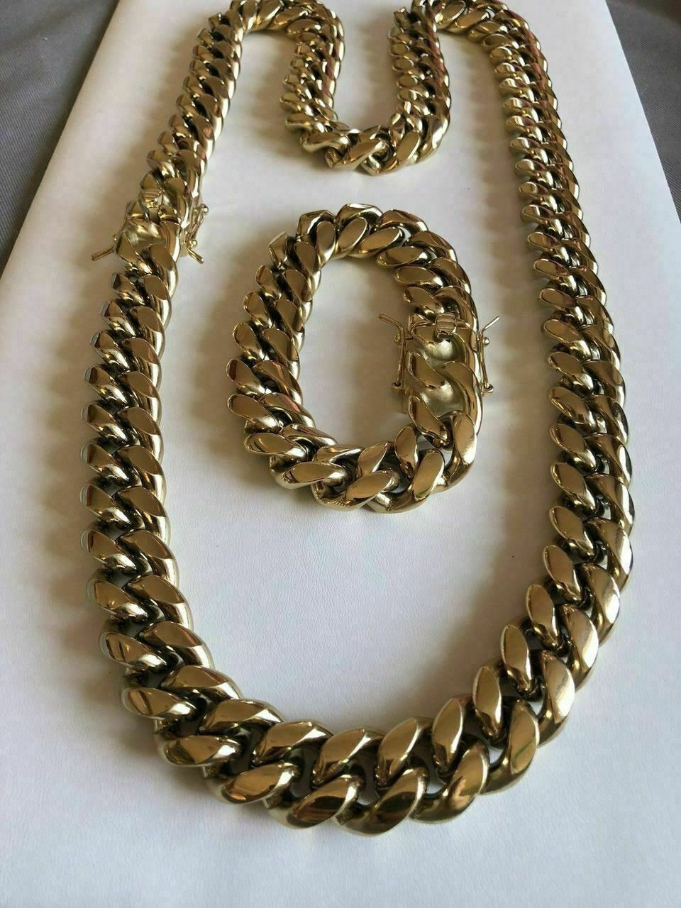18mm Men Cuban Miami Link Bracelet Kilo Chain Set 14k Gold Over