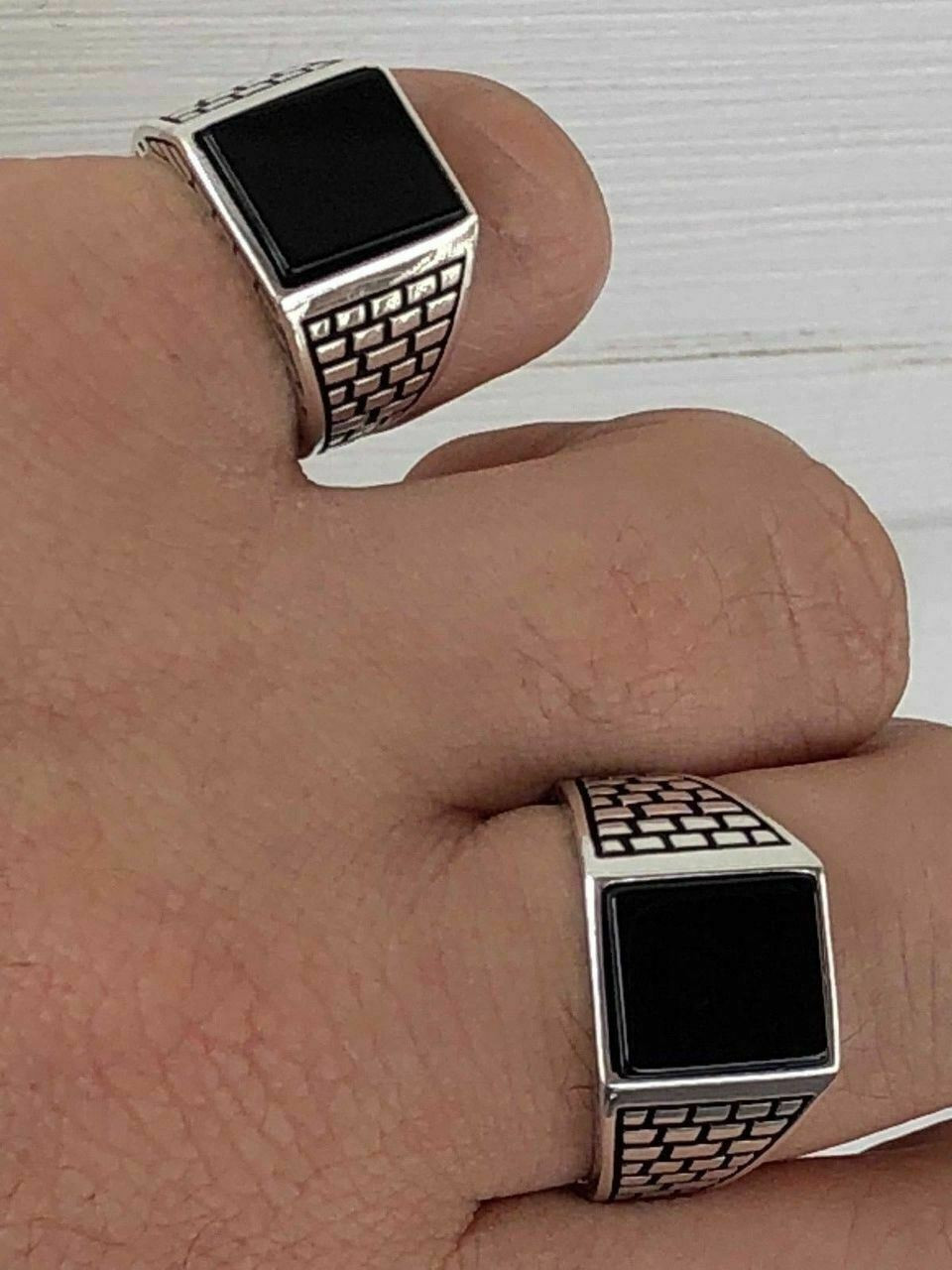 Handmade Real Solid 925 Sterling Silver Black Onyx Square