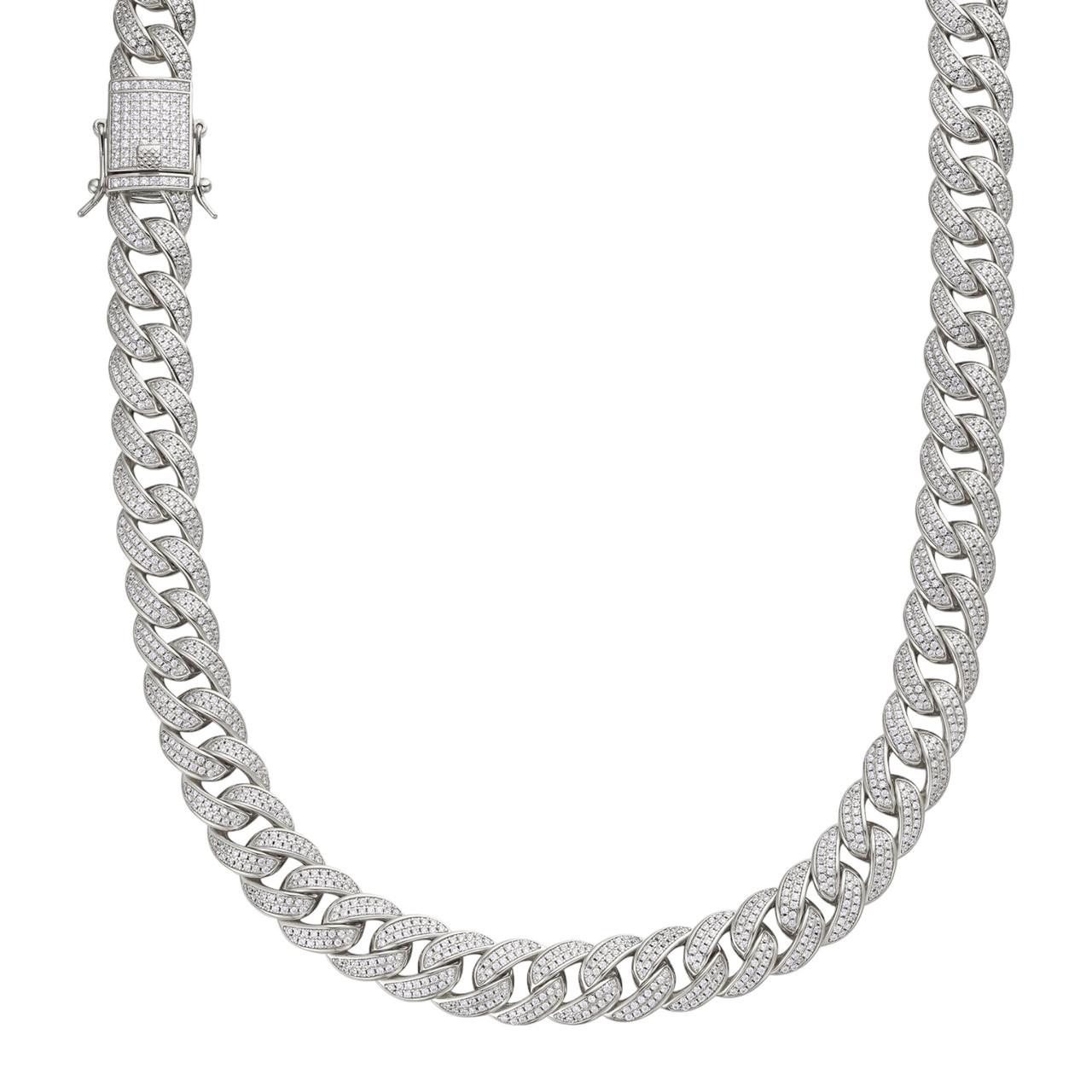 Mens Cuban Miami Link 12mm Chain 925 Silver 40-60ct Man Made