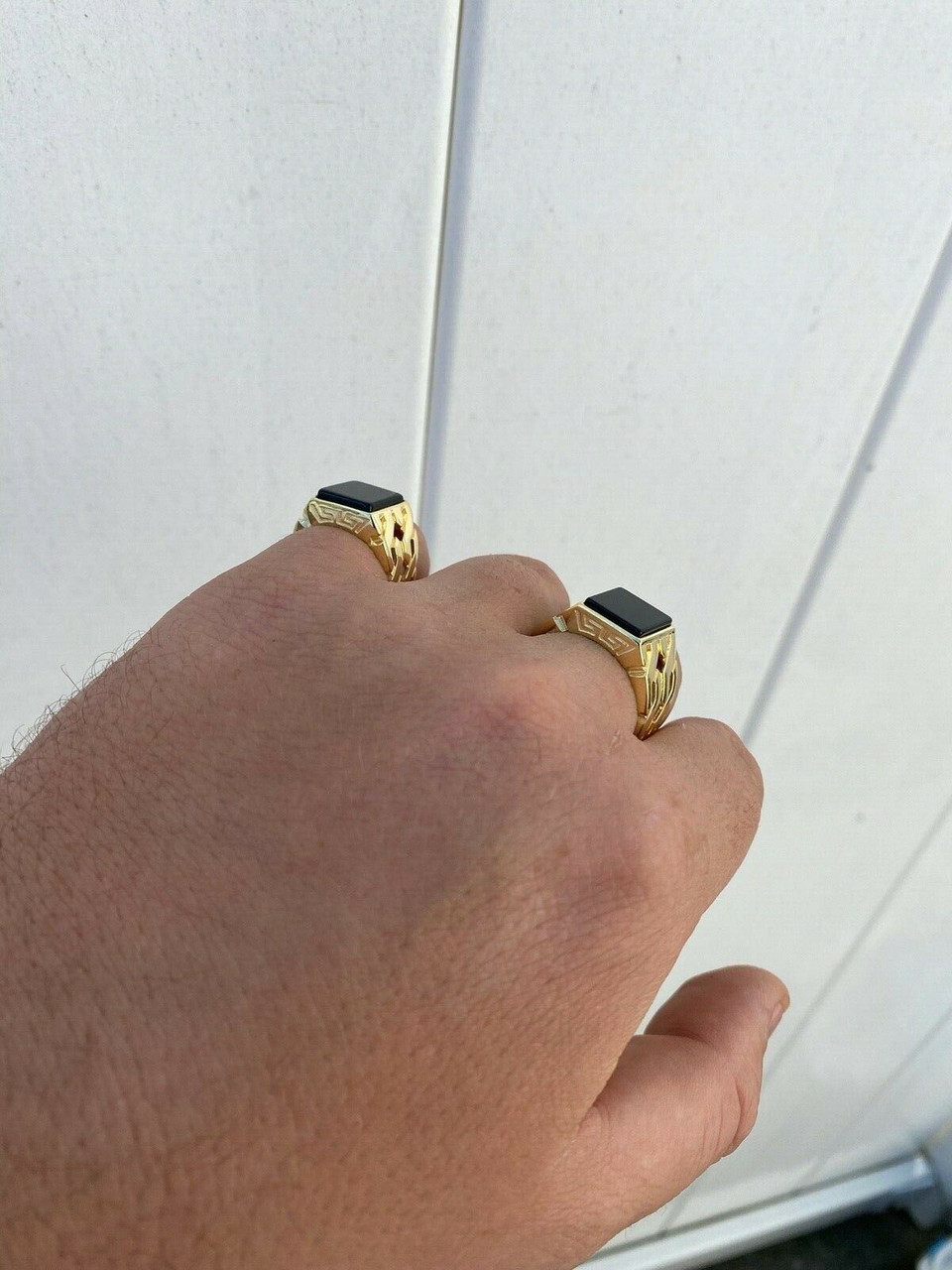 Mens 14k Gold Over Real Solid 925 Sterling Silver Black Onyx