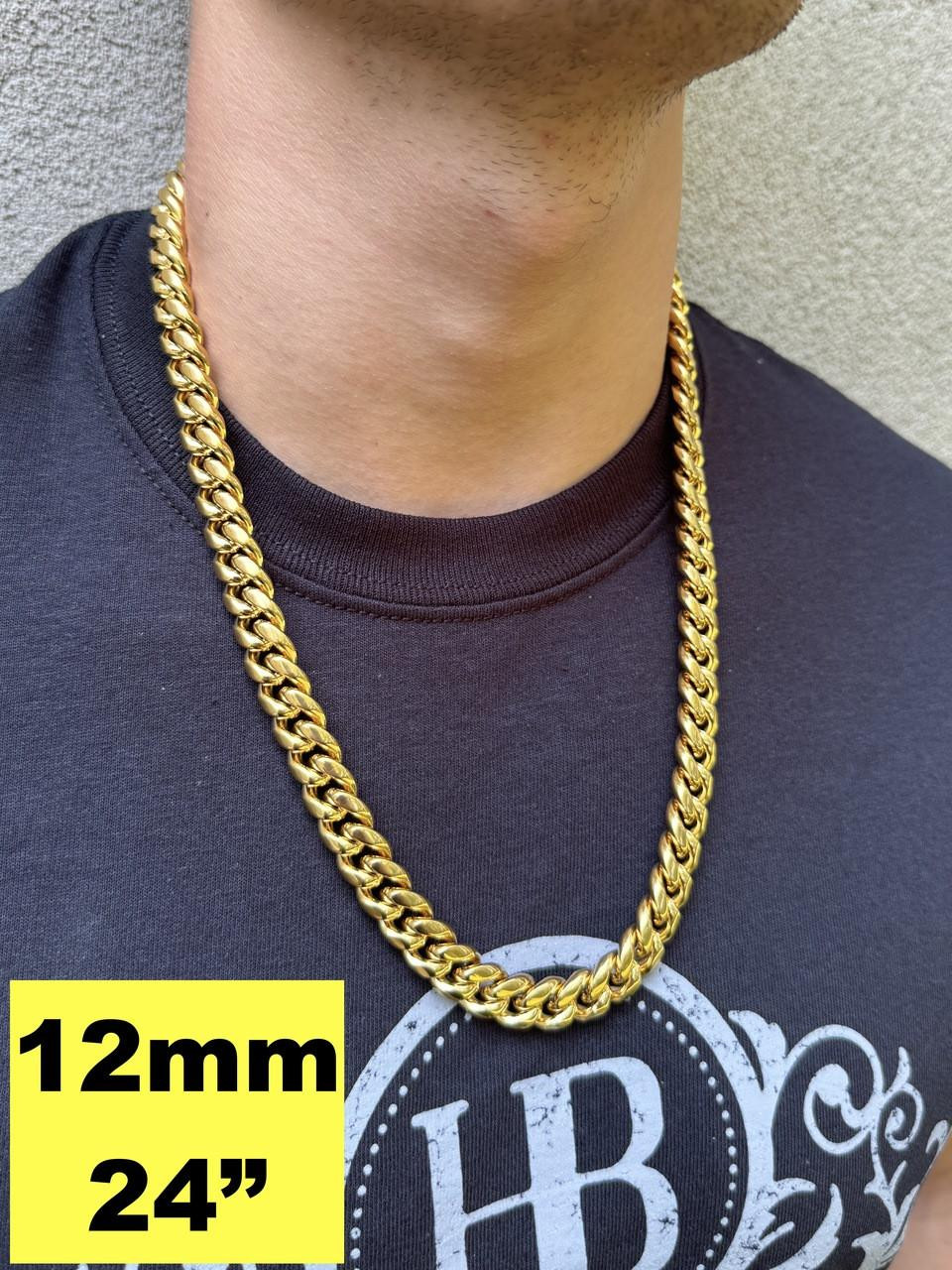 Men's Miami Cuban Link Chain 18k Gold Plated Stainless Steel