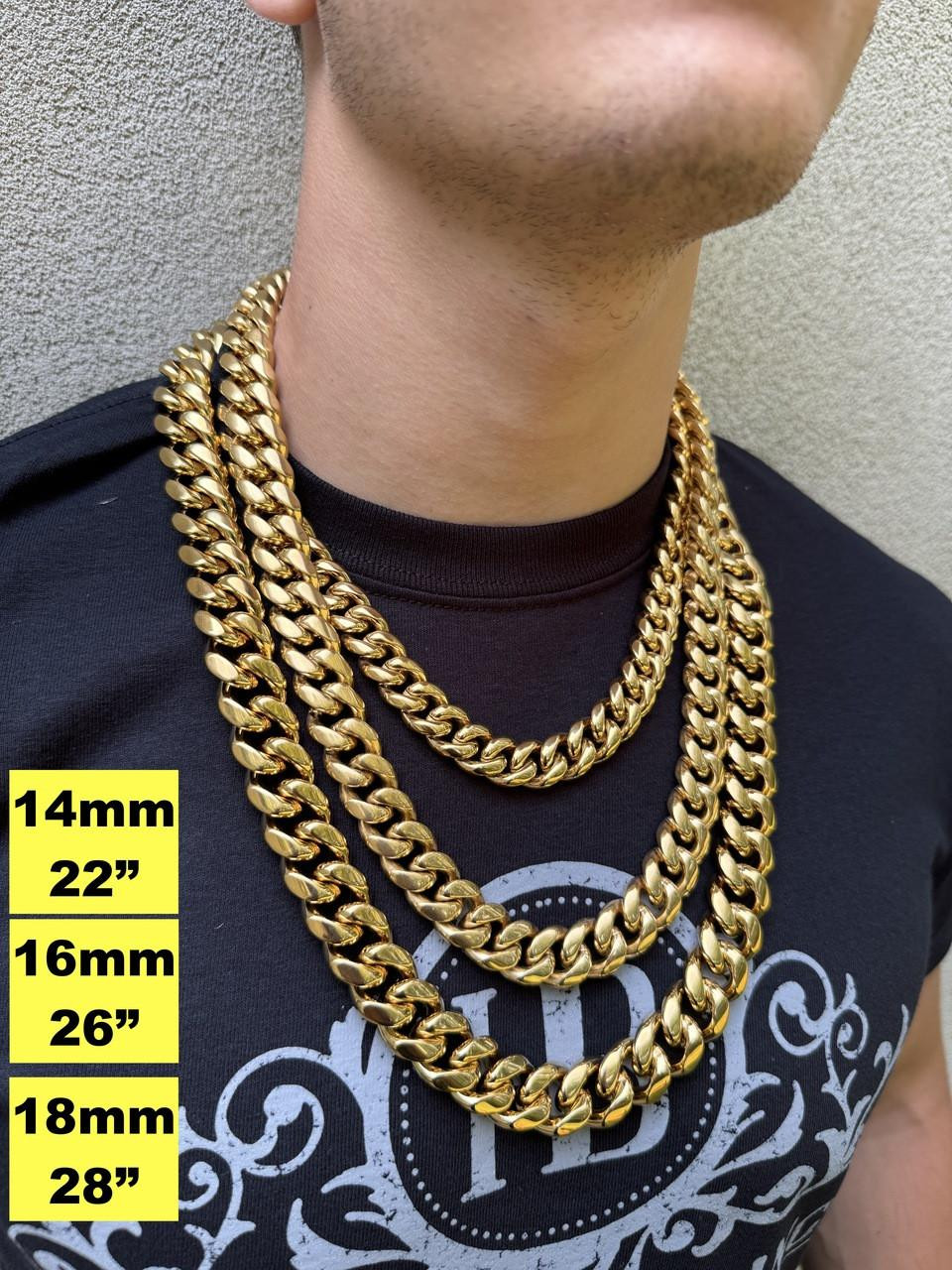 Yellow Gold Cuban Link Chain 16mm Miami Cuban Chain 14k Yellow