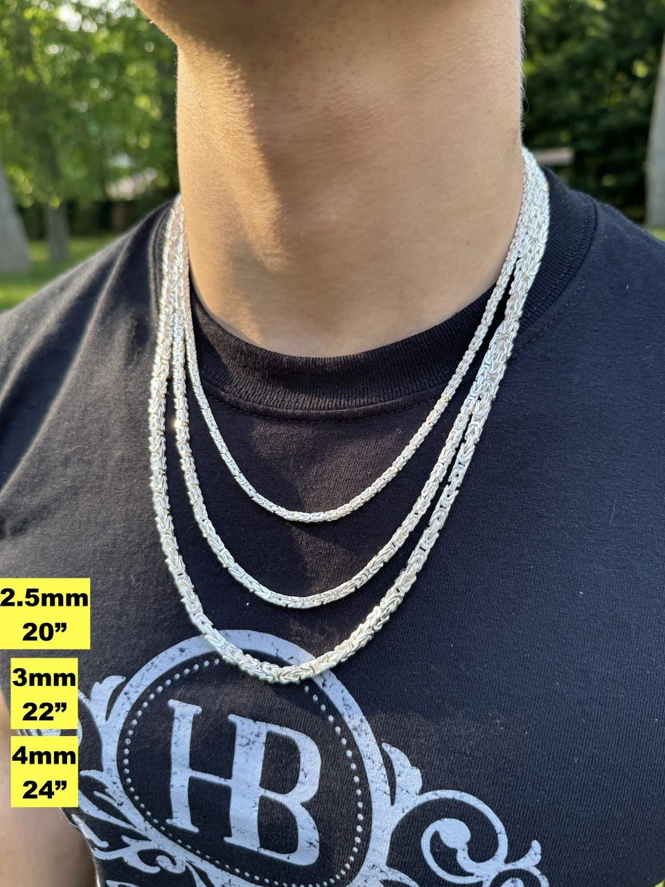 Real Solid 925 Sterling Silver Byzantine Rope Chain Mens Necklace