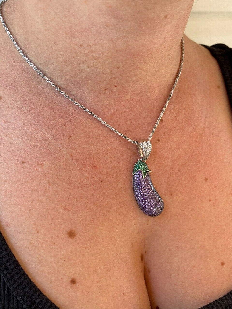 【King Ice】☆日本未入荷☆EGGPLANT EMOJI NECKLACE Real 925 Sterling Silver Hip Hop Eggplant Emoji Pendant