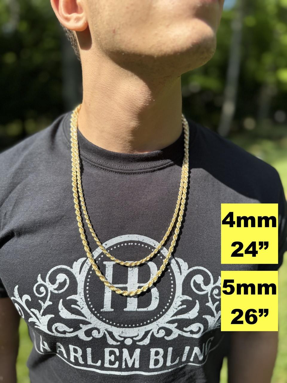 Jewelry 5mm Gold Rope Chain On Neck 14K Yellow Real Gold Diamond