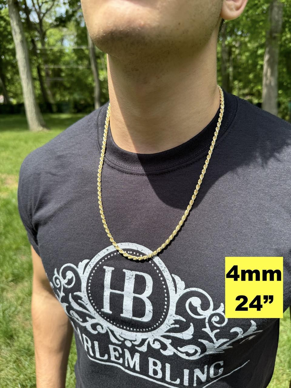 14k Gold Plated 5mm 22 Inch Rope Chain 5mm Gold Rope Chain On Neck