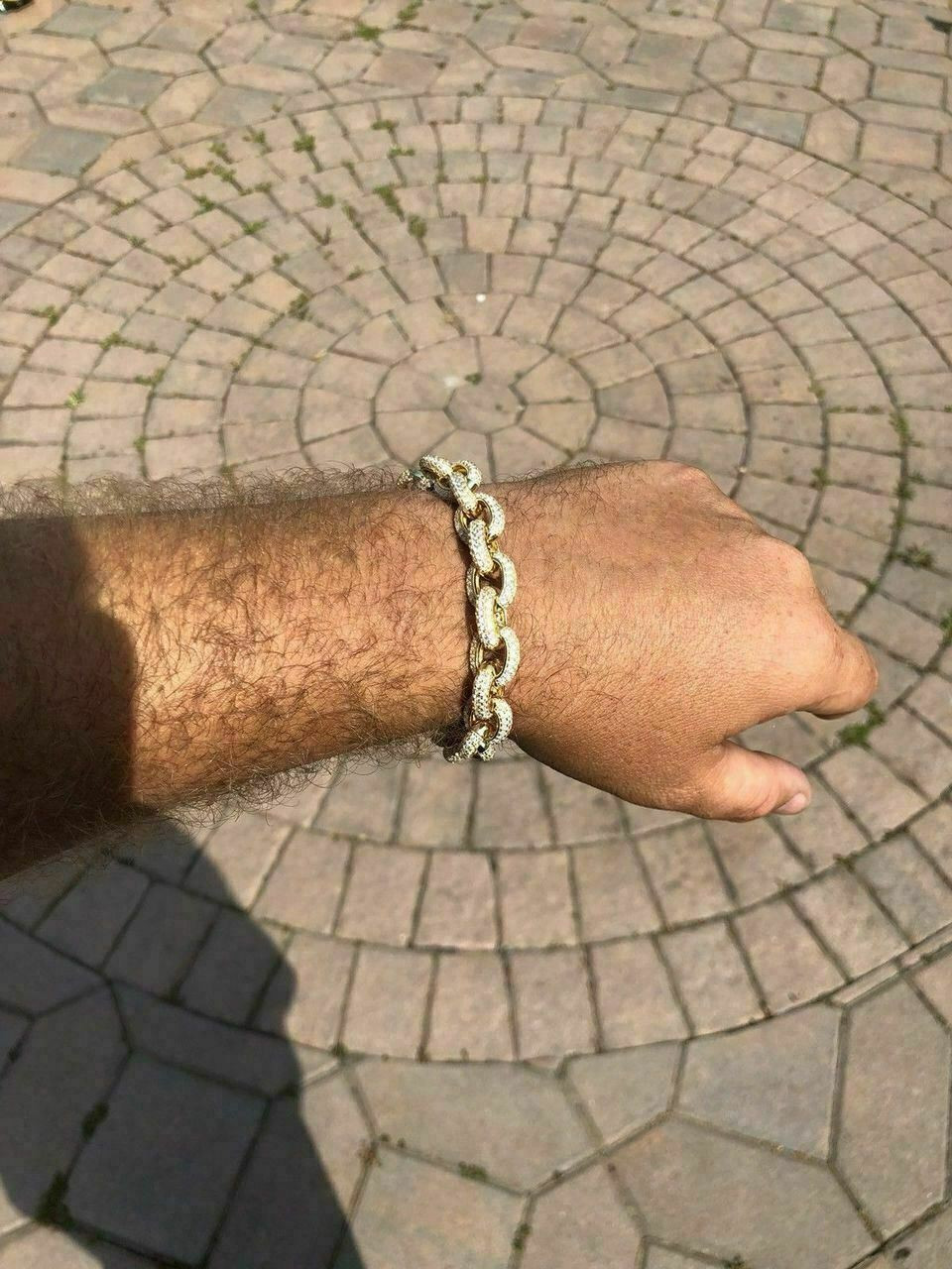Men‚Äôs ICY Hip Hop Rolo Bracelet 14k Gold Over Solid 925