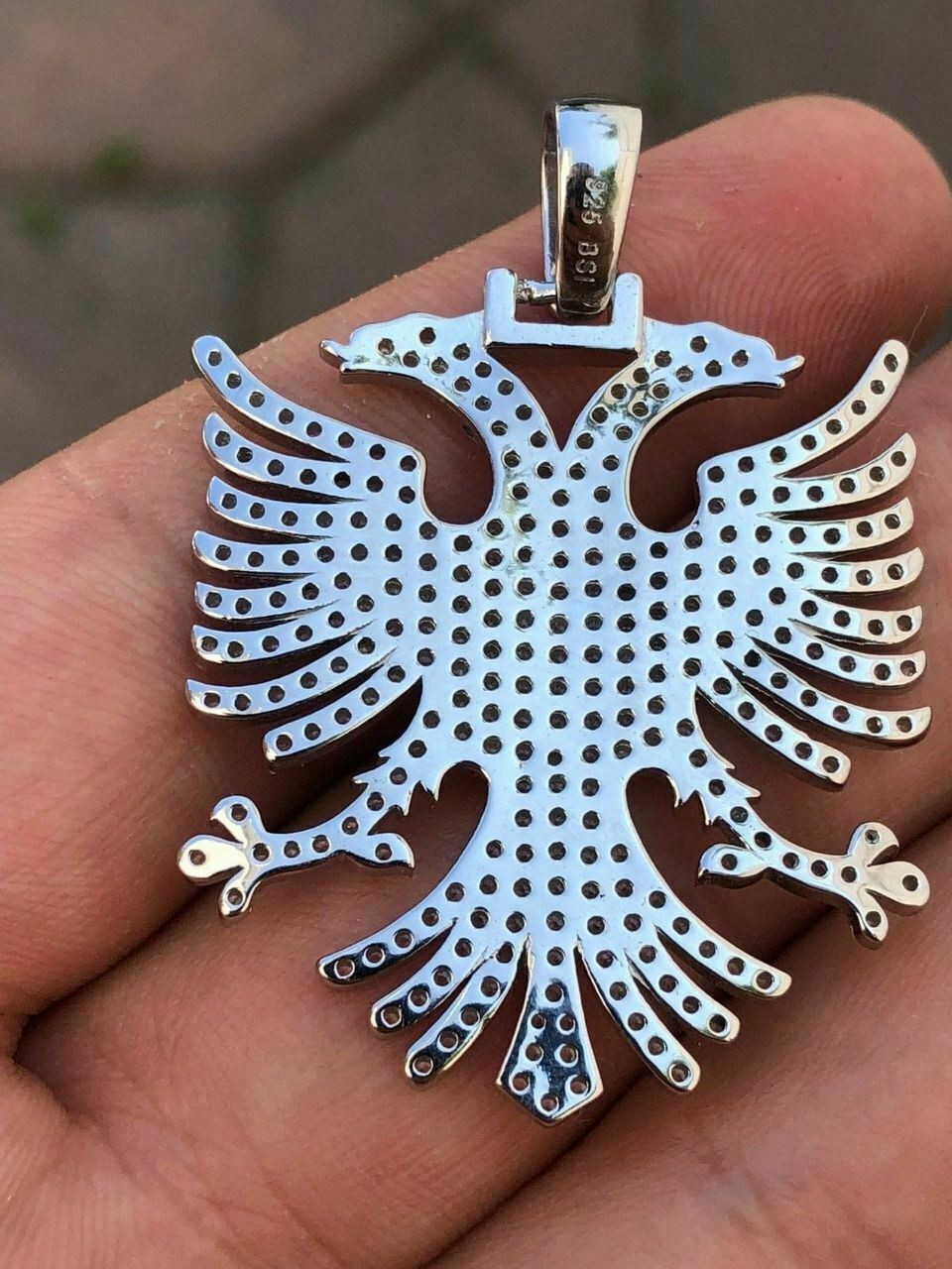Solid 925 Silver Albanian Kosova Two Headed Eagle Pendant