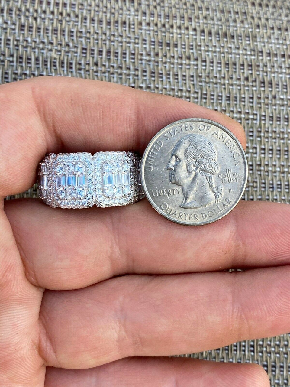 Solid 925 Silver Men's Hip Hop Rapper Baguette Diamond Pinky