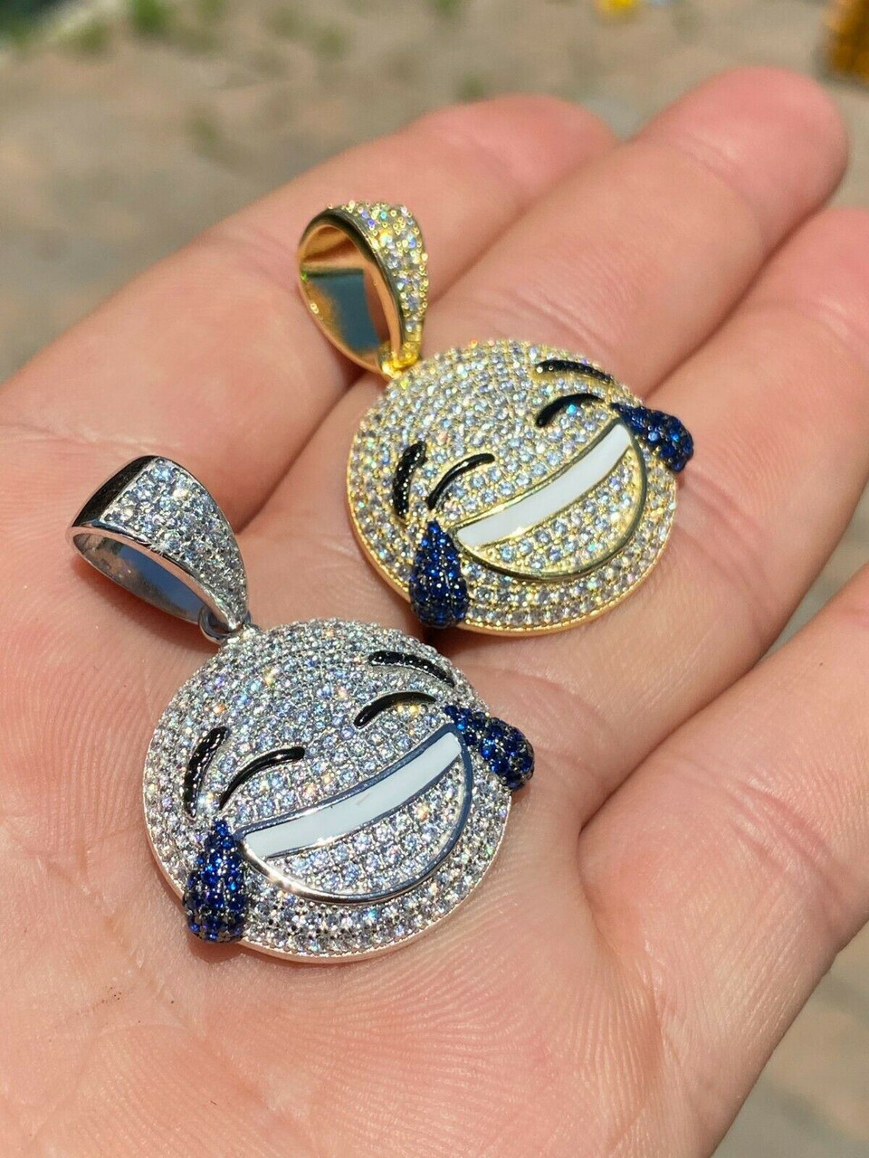 925 Sterling Silver Hip Hop LOL Emoji Pendant Necklace Iced