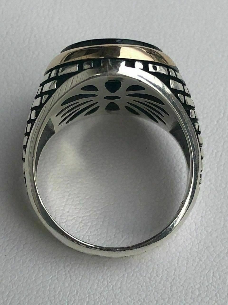 Solid 10k Gold & 925 Sterling Silver Black Onyx Mens LARGE