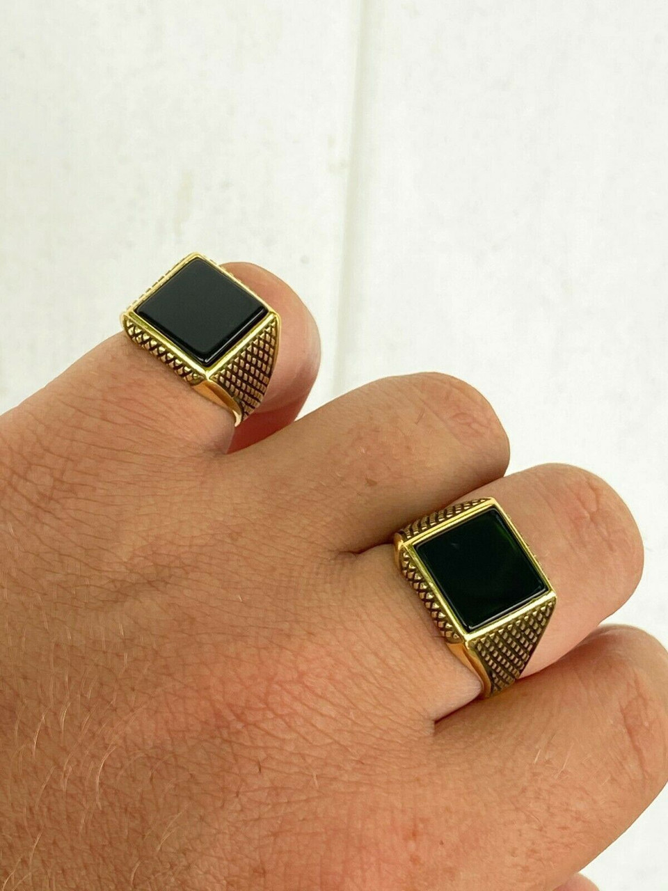 アクセサリー Black Onyx - Gold Vermeil Ring 14k Gold Over Real Solid 925 Sterling Silver Black Onyx