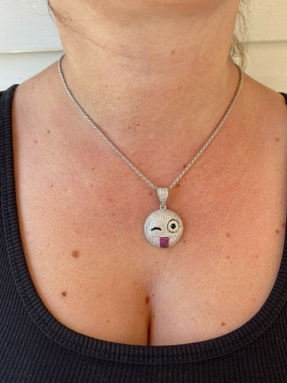 【bighugclub】SMILEY necklace JewelersClub Accent Blue And White Diamond 14K Gold Over