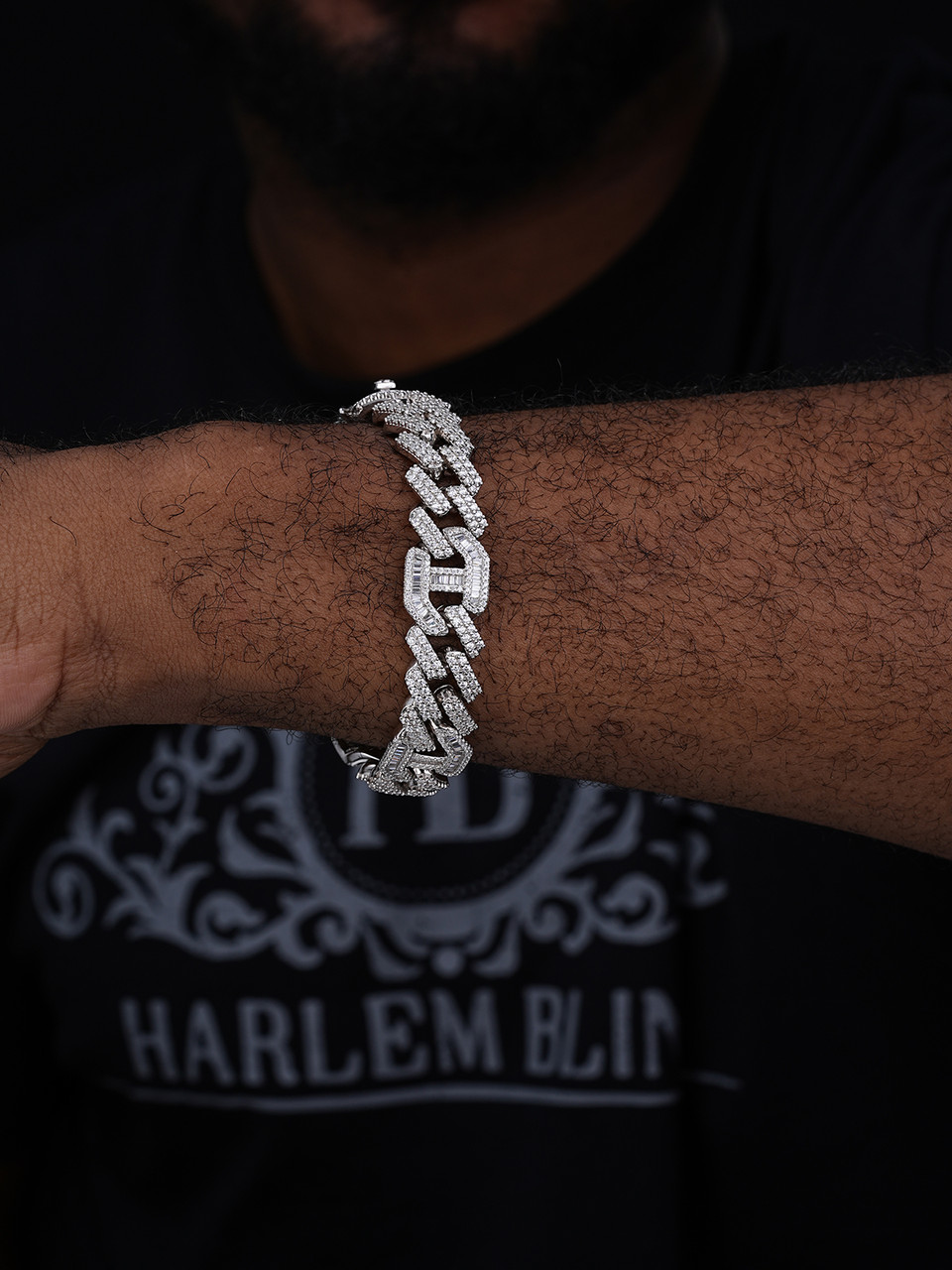 Mens Real Solid 925 Silver Baguette Cuban Prong Gucci Link