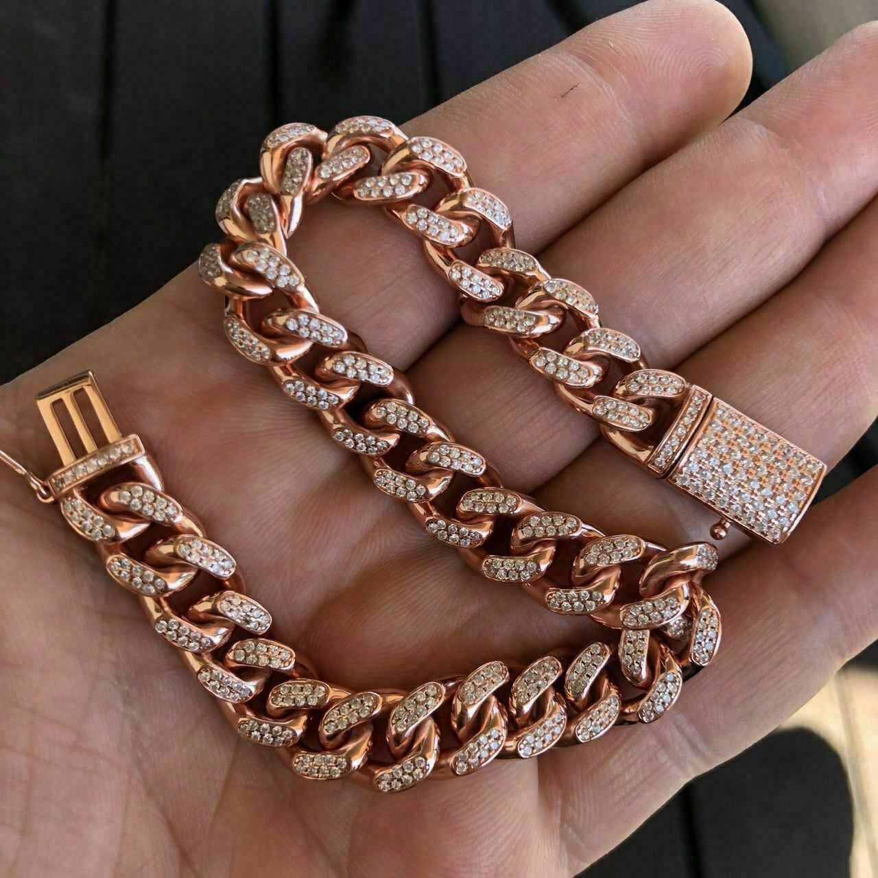 Mens Miami Cuban Link Bracelet 14k Rose Gold Over Solid 925