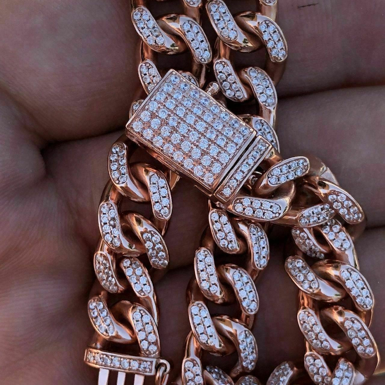 Mens Miami Cuban Link Bracelet 14k Rose Gold Over Solid 925